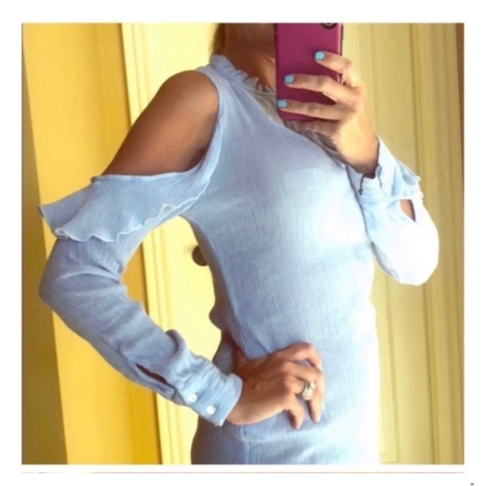 Blue Cold Shoulder Top